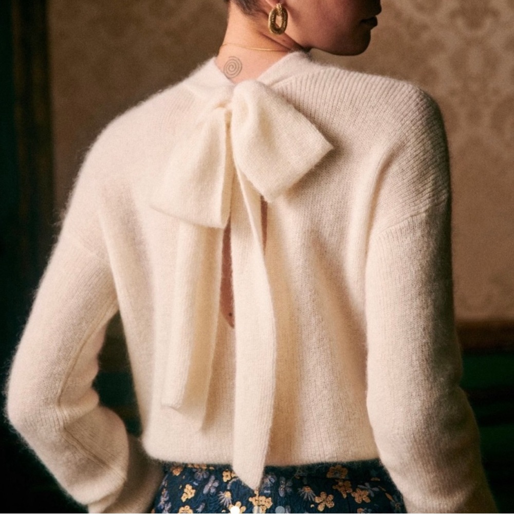 Sezane Octavia Sweater Jumper Pullover Tie Neck Keyhole